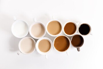 cups of coffee on white background with color gradient of coffee