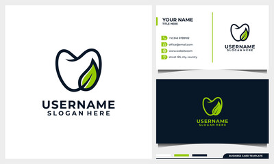 Dental logo design with Line Art style and nature leave concept with business card template