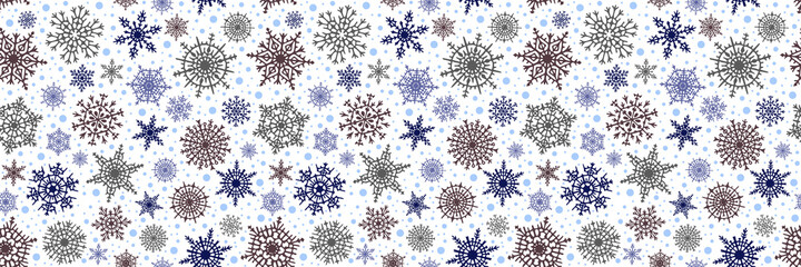Border from snowflakes, banner. Winter vector background, christmas theme. 