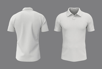 Blank collared shirt mockup, front, and back views, tee design presentation for print, 3d rendering, 3d illustration