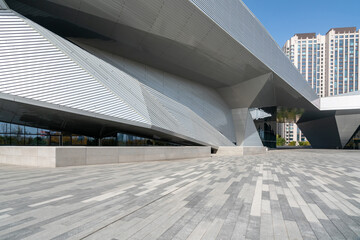 Empty square floor and modern architecture in Taiyuan, Shanxi Province, China