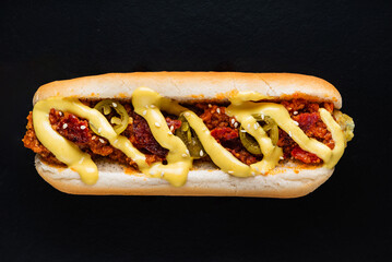 hot dog on the black background