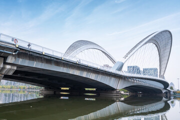 Bridges and urban skyline in Taiyuan, Shanxi, China