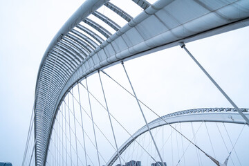Close up of suspension bridge structure