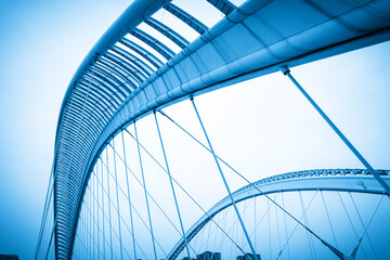 Close up of suspension bridge structure