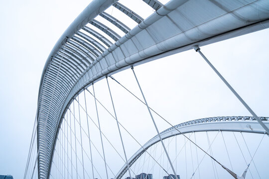 Fototapeta Close up of suspension bridge structure