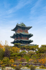 Ancient building loft in Taiyuan Yingze Park, Shanxi Province, China