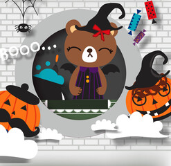 Happy bear in the Halloween day