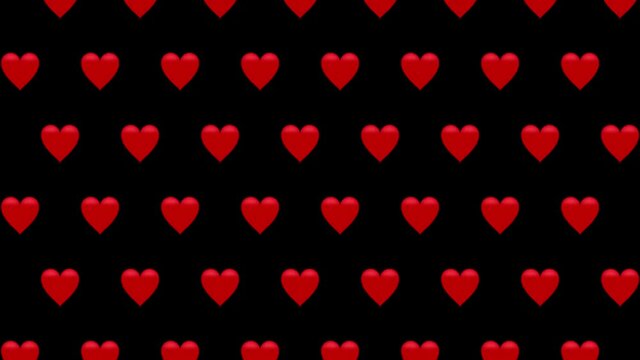 seamless pattern of red heart on a black background in loop
