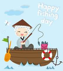 Happy fishing day hand drawn design