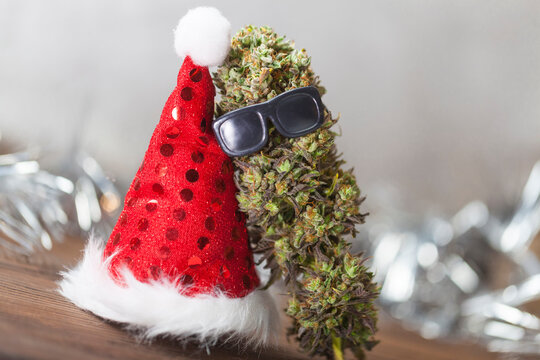 New Year's story with cannabis. big cannabis cone christmas decoration