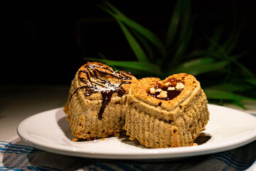 hart cake, with chocolate and jam, sweet dessert