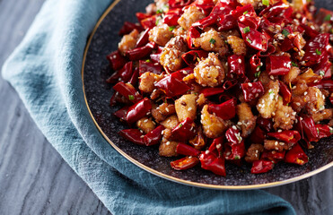 Delicious Chinese food, spicy chicken - obrazy, fototapety, plakaty