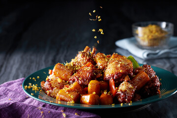 Delicious Chinese food, fried chicken with osmanthus and potatoes