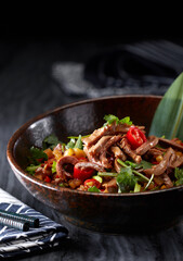 Delicious Chinese food, spicy fried beef strips