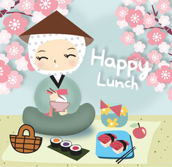 Happy lunch hand drawn vector