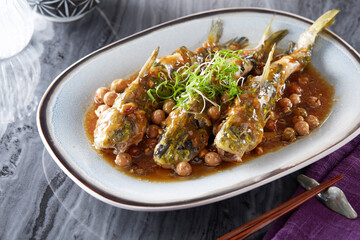 Delicious Chinese food, braised fish in soy sauce