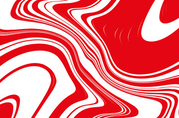 Optical art background. Red and white pattern with wavy, curves lines. Digital image with a psychedelic stripes. Vector illustration .