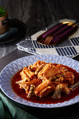 Delicious Chinese food, snake meat in spicy sauce