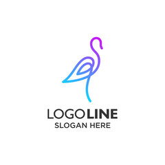 flamingo bird with line art style logo design
