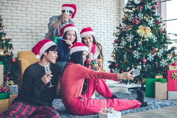 Group young with celebrating Christmas.