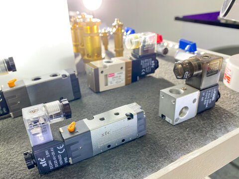 Bangkok Thailand - 20 Nov 2020: Pneumatic equipment show it to customers in Metalex 2020 exhibition at Bitec Bangna exhibition hall