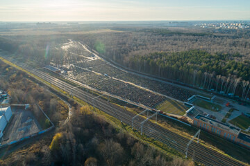 Aerial view of fresh graves in the Butovo cemetery on the outskirts of Moscow on November 09, 2020.