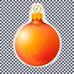 Red orange Christmas ball, bauble isolated on white, 3d. Realistic Merry xmas and New year design element, colorful decoration. Vector illustration.