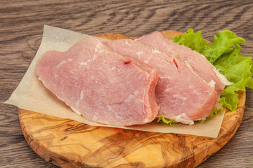 Raw pork steak for cooking