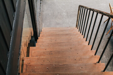 Wooden stairs architecture interior design of contemporary, Modern house building stairway.