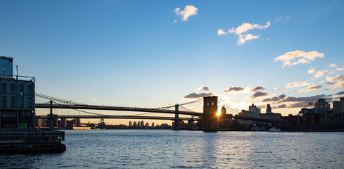 Two Bridges: Brooklyn Bridge and Manhattan Bridge over East River in downtown Manhattan