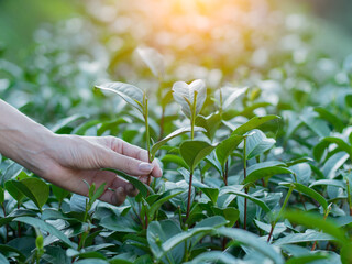 fresh green tea leaves green nature background