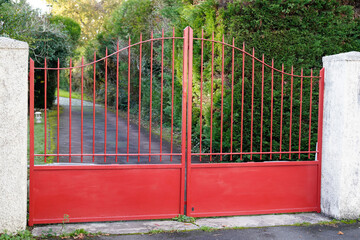 portal metallic red steel suburb metal aluminum house gate access car