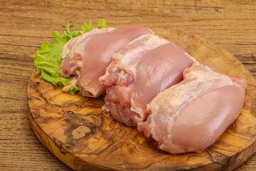 Raw chicken boneless and skinless leg