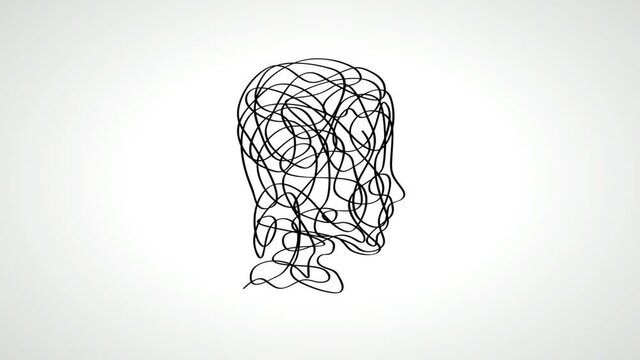 Animated illustration of concept confusion in the brain, draw a head by scribbling
