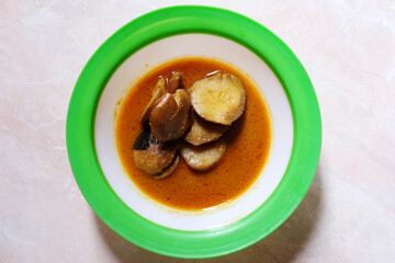 Jengkol curry, traditional Indonesian food, especially from Padang, West Sumatera. Jengkol or dogfruit have strong aroma.