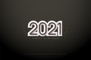 Happy new year. with the numbers 2021 white and black lines.
