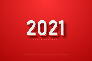 Happy new year. with the numbers 2021 in white 3d on a red background.
