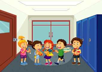 Happy children at school hallway