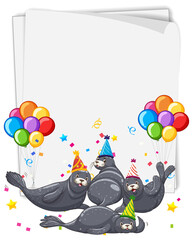 Paper template with cute animals in party theme on white background