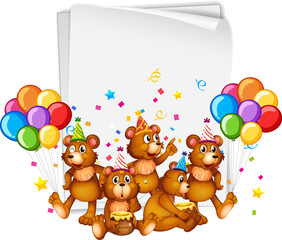 Paper template with cute animals in party theme on white background