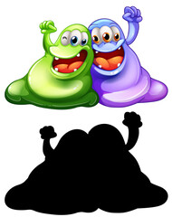 Monster with its silhouette on white background