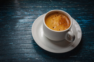 Still life- autumn motif. Breakfast- cup of coffee is on the tab