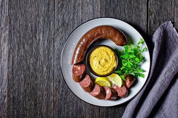 Blutwurst or german blood sausage on a plate