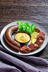 Blutwurst or german blood sausage on a plate