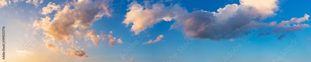 Wall mural dramatic panorama sky with cloud on sunrise and sunset time. panoramic image.