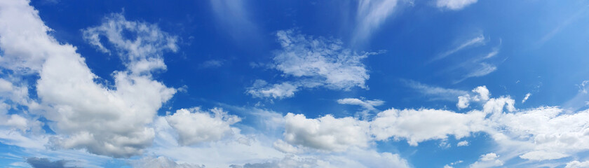 Blue sky panorama with cloud on a sunny day. Beautiful 180 degree panoramic image.