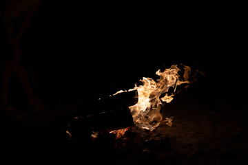 the fire, night bonfire, bonfire smolders