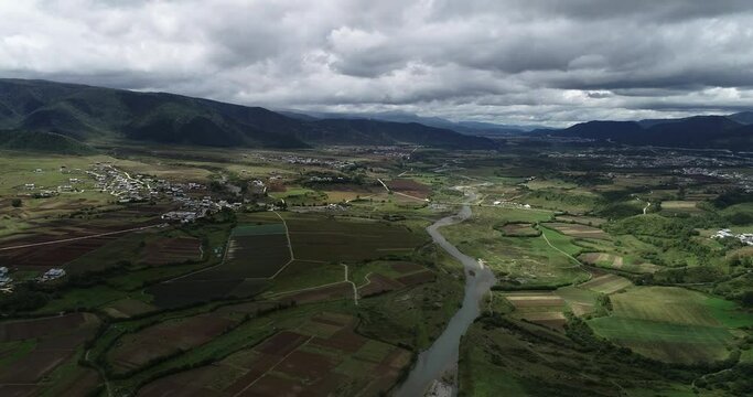 Aerial Photography of an Idyllic Village in Shangri-La, Yunnan Province, China
