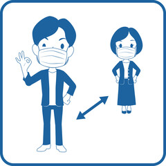 Vector illustration of blue icon of social distancing. Coronavirus prevention. #02